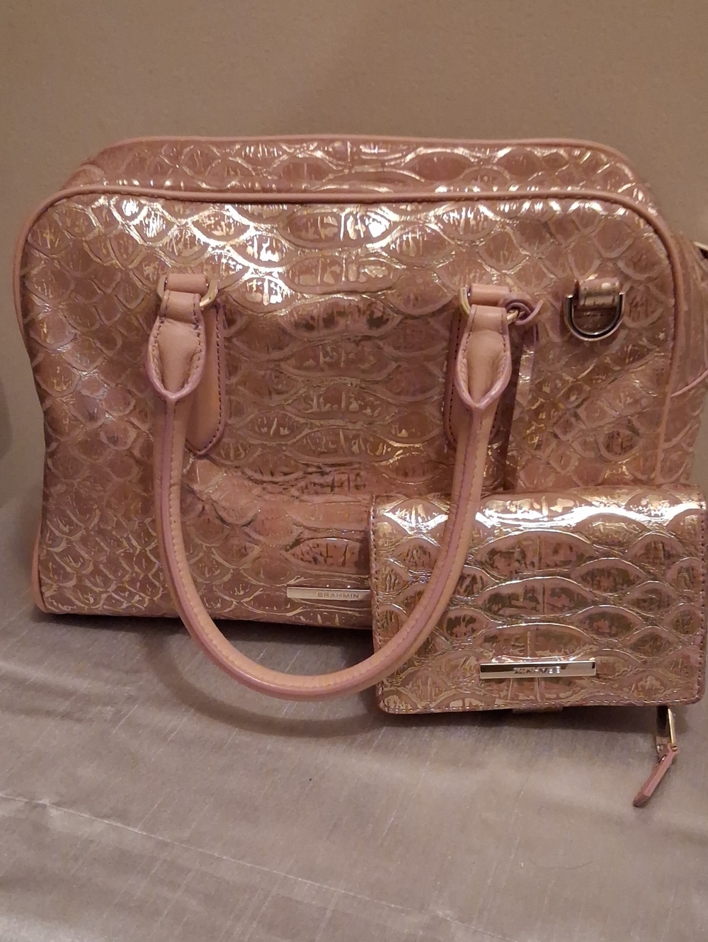 Brahmin Marrisa Cashmire Pink Tenor.pink & gold shimmer.wallet Included.